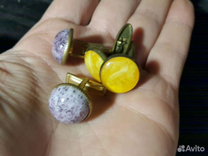 Запонки СССР тяжелые под янтарь