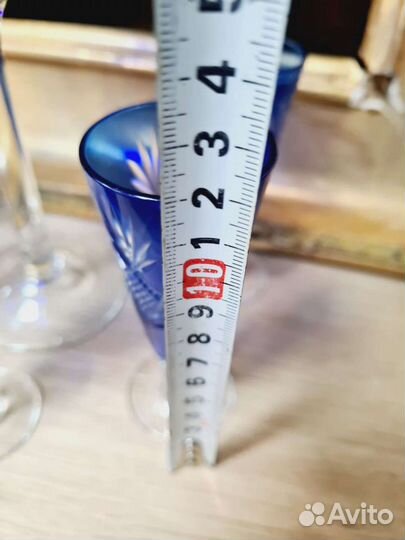 Старинная ваза - фруктовница с рюмками, кобальт цв