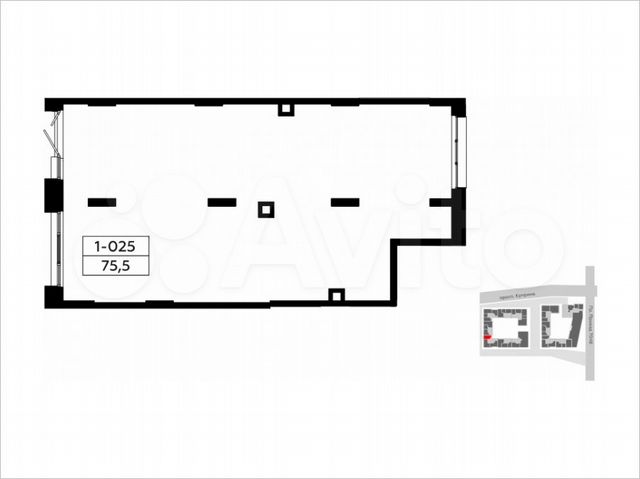 Продается торговое помещение площадью 75.5 кв.м