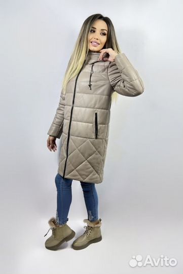 Пуховик натуральная кожа