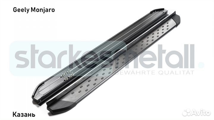 Пороги подножки Geely Monjaro с нержавеющей площадкой