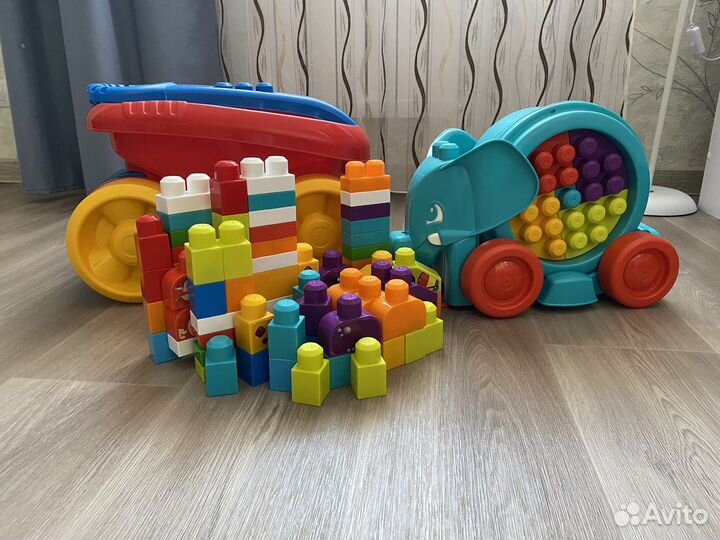 Mega Bloks тележка+Слон+конструктор 86 шт