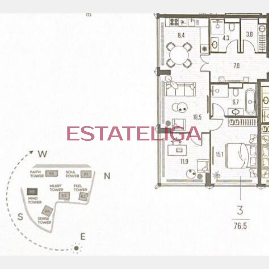 3-к. квартира, 76,5 м², 9/26 эт.