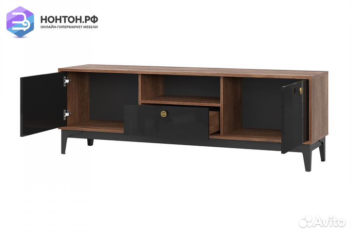 Тв-тумба Brass каштан арвадона / черный глянец