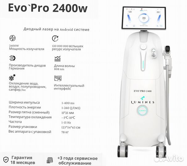 Аппарат для эпиляции «Lumines» эвопро 2400в
