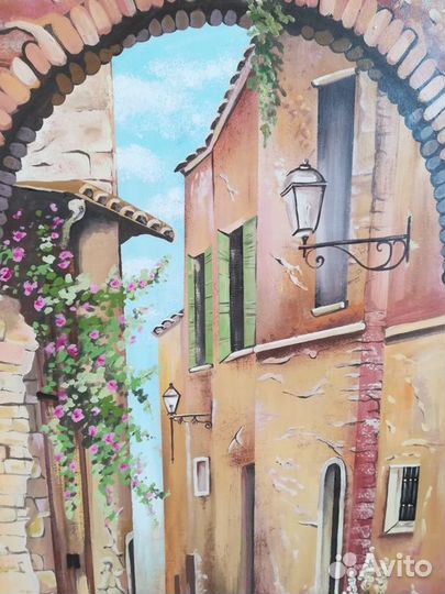 Картина улочка 70 х 152 см фреска для интерьера