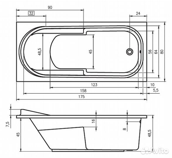 Акриловая ванна Riho Columbia 175x80 B003001005