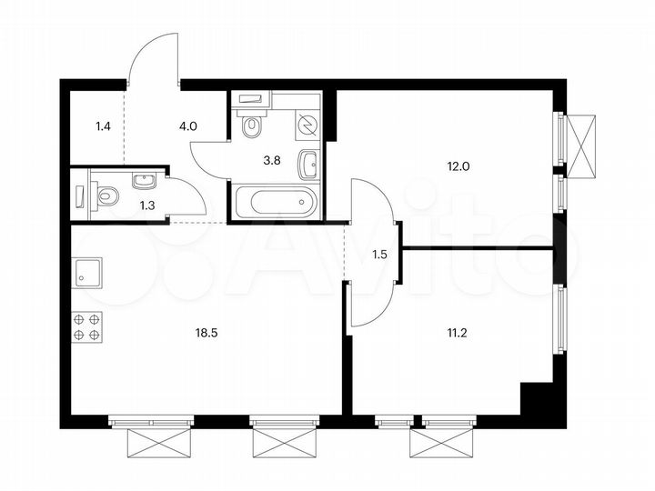 2-к. квартира, 53,7 м², 13/15 эт.