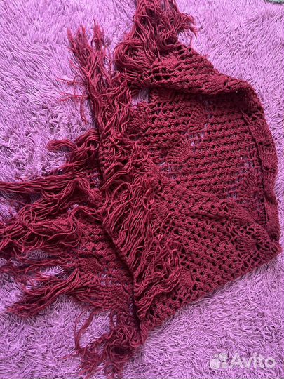 Платок шаль вязаный бордовый