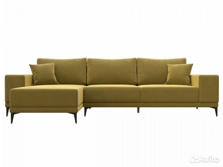 Диван угловой Льюес левый, микровельвет, желтый