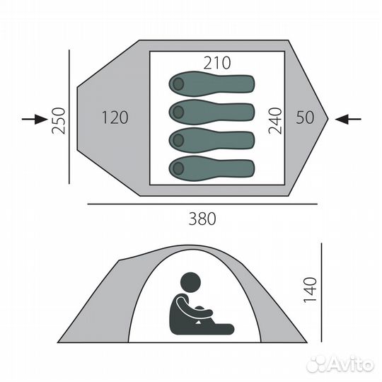 Палатка BTrace Challenge 4 (250*380*140) Зеленый