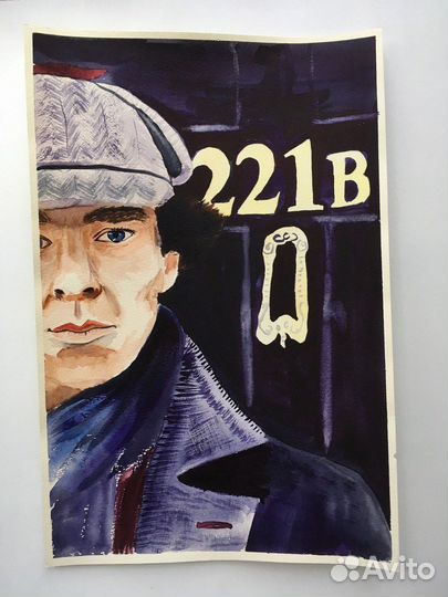 Картина акварель Шерлок