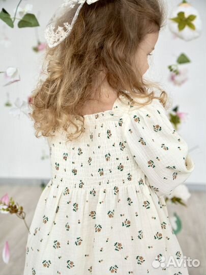 Детское муслиновое платье и боди в цветочек 62-122