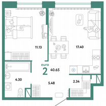 2-к. квартира, 40,7 м², 8/16 эт.