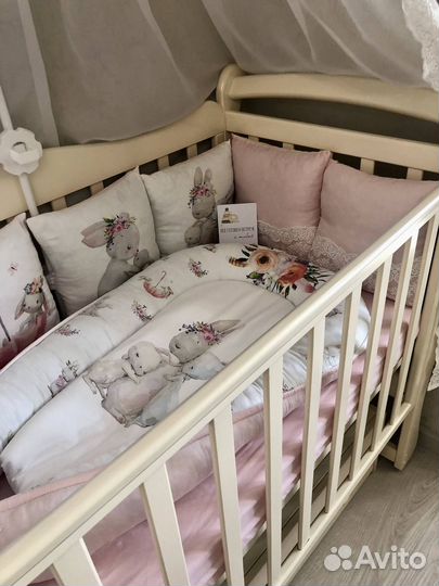 Бортики в кроватки, мягкий кокон и балдахин