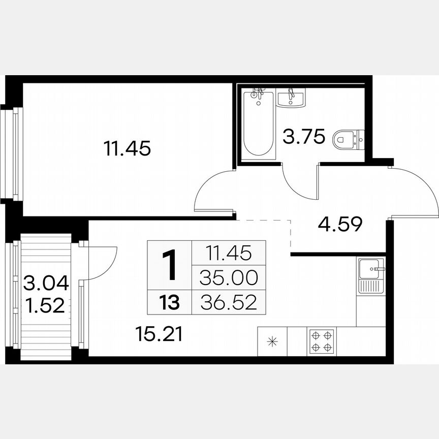 1-к. квартира, 36,5 м², 3/15 эт.