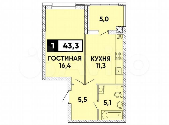 1-к. квартира, 43 м², 1/24 эт.