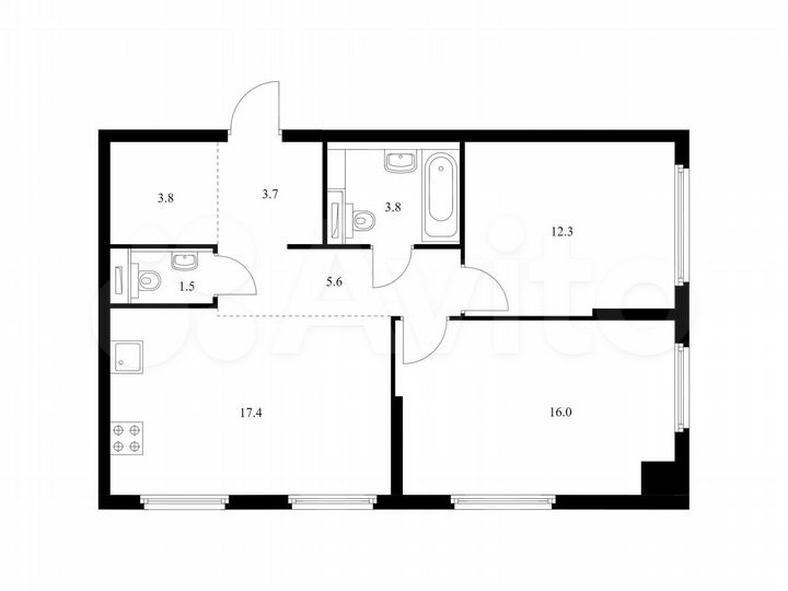 2-к. квартира, 64,1 м², 32/32 эт.