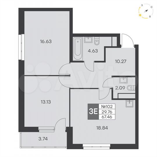 2-к. квартира, 67,5 м², 11/25 эт.