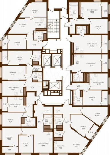 2-к. квартира, 57,1 м², 21/23 эт.