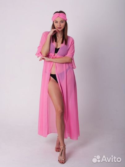 Туника длинная с повязкой на голову, розовая