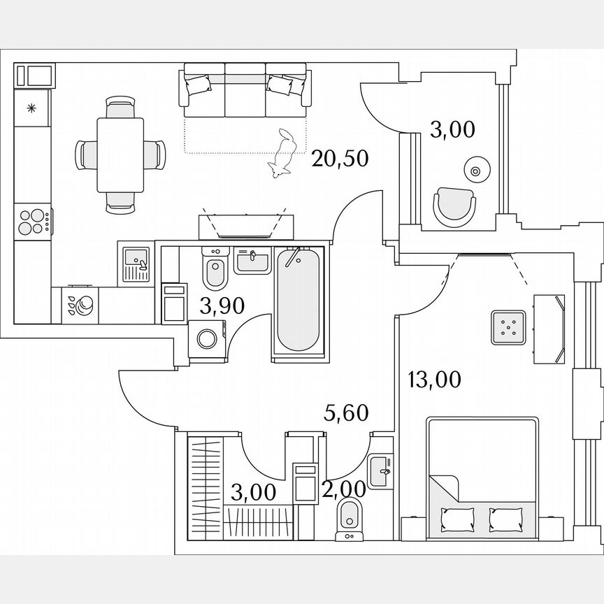 1-к. квартира, 49,5 м², 6/13 эт.