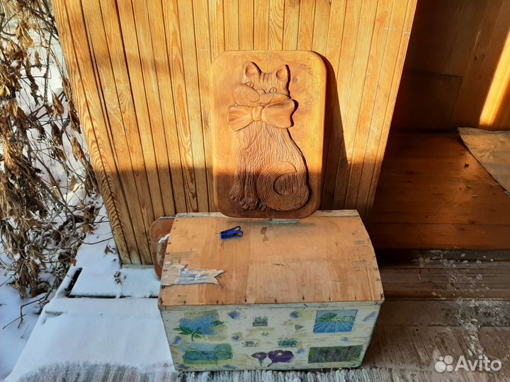 Панно Кошка из дерева СССР