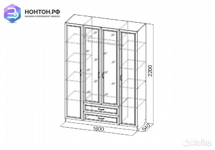 Шкаф четырехстворчатый Вега вм-06 сосна карелия