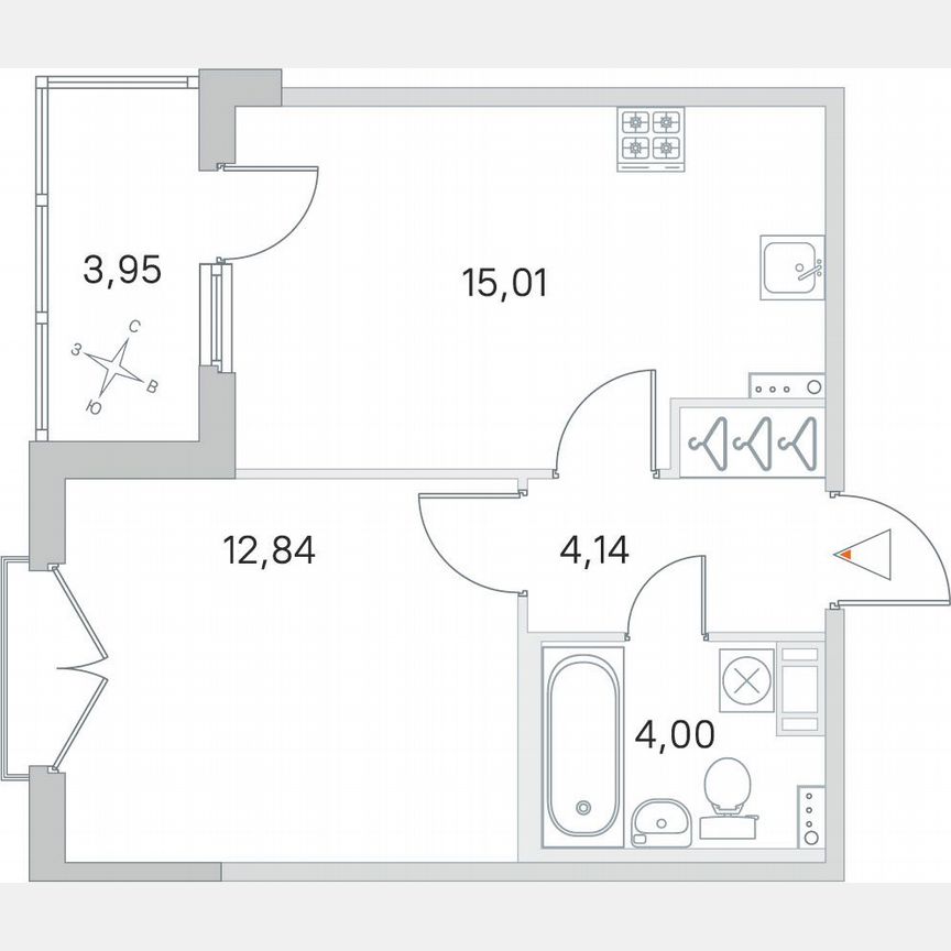 1-к. квартира, 38 м², 3/4 эт.