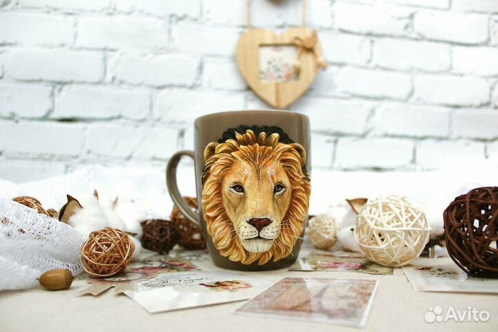 Лев. Декор кружки из полимерной глины