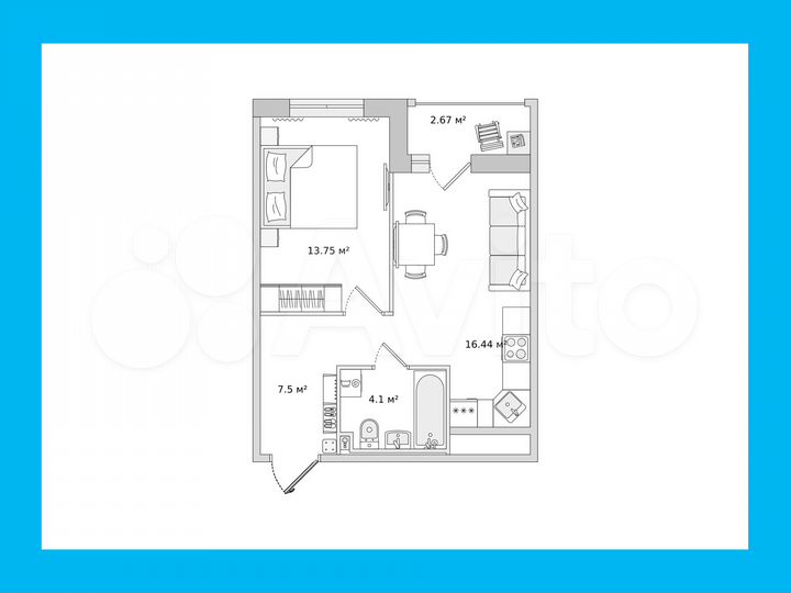 1-к. квартира, 44,5 м², 11/23 эт.