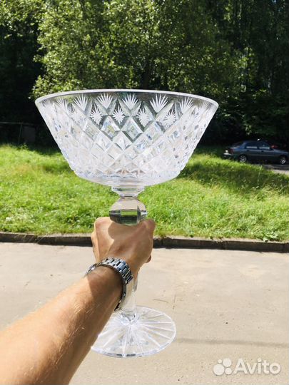Хрустальная ваза на ножке для фруктов винтаж