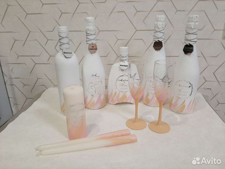 Свадебный набор, декор бутылок