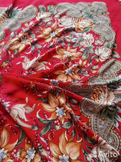 Платок шелк бахрома павлопосадский оригинал
