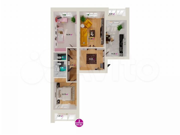 3-к. квартира, 84,9 м², 4/8 эт.