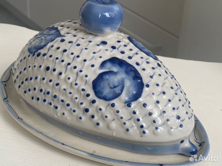 Масленка гжель ежик СССР фарфор
