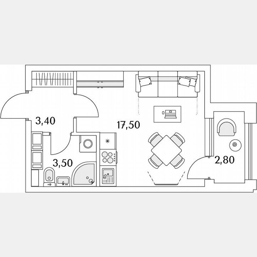 Квартира-студия, 25,8 м², 7/13 эт.