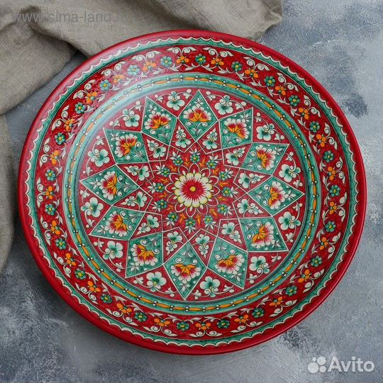 Ляган круглый Риштанская Керамика, 41см, красный