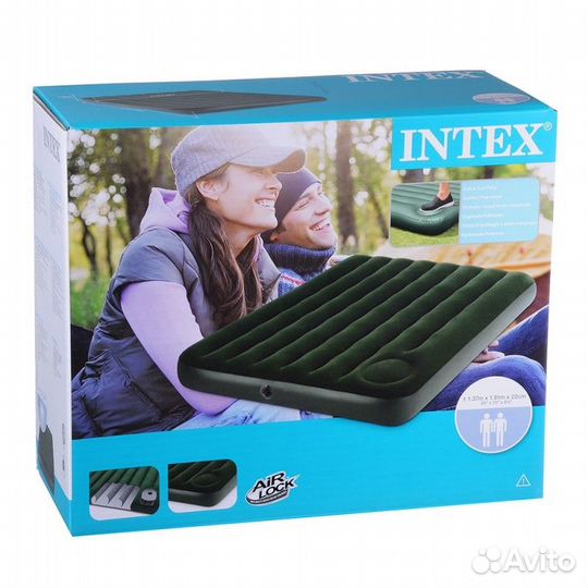 Надувной матрас Intex Downy Bed Air lock зелёный