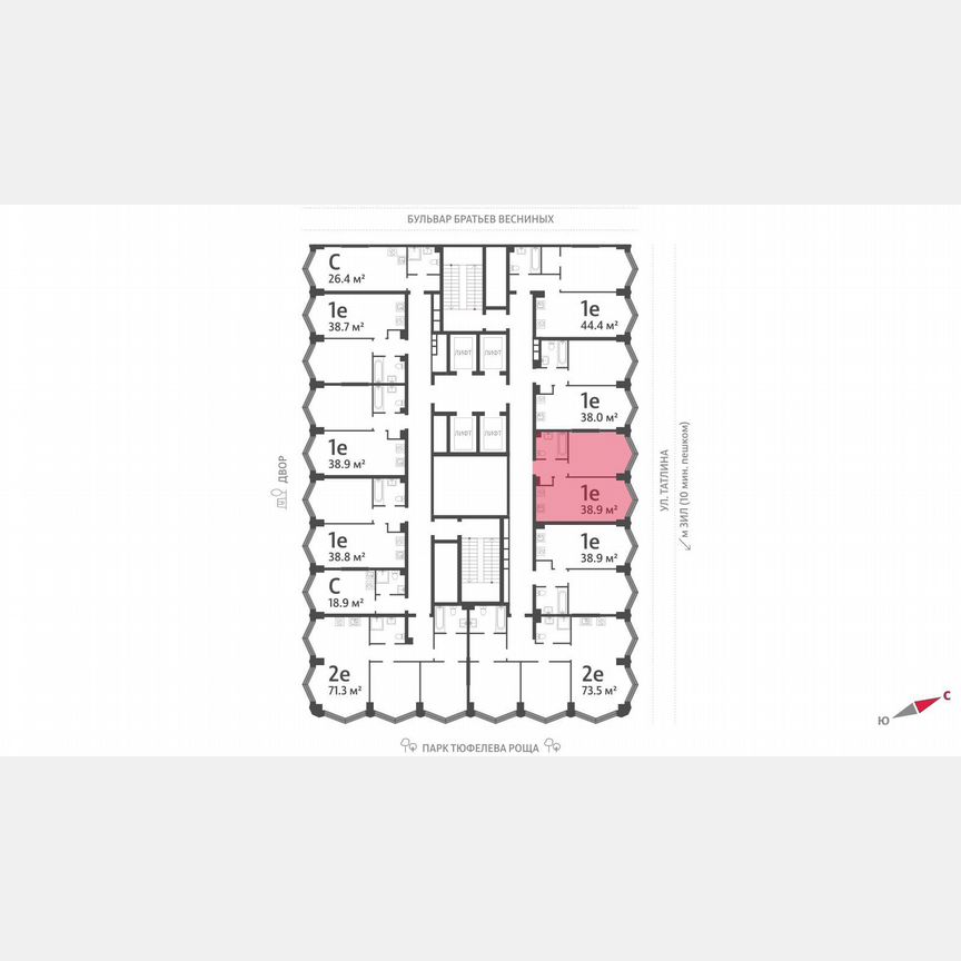 1-к. квартира, 38,9 м², 25/43 эт.