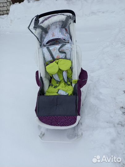 Детские санки коляска с колесами бу