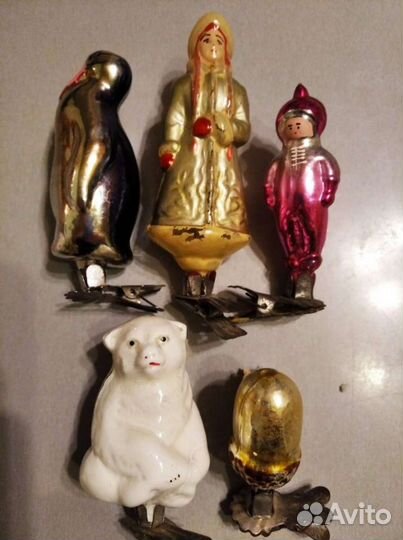 Ёлочные игрушки советские на прищепке, стекло,СССР