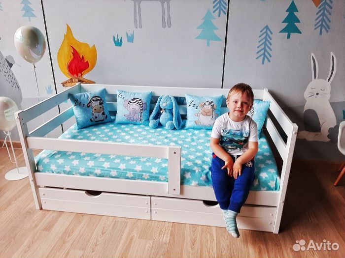 Кроватка детская берёза высокий борт софа