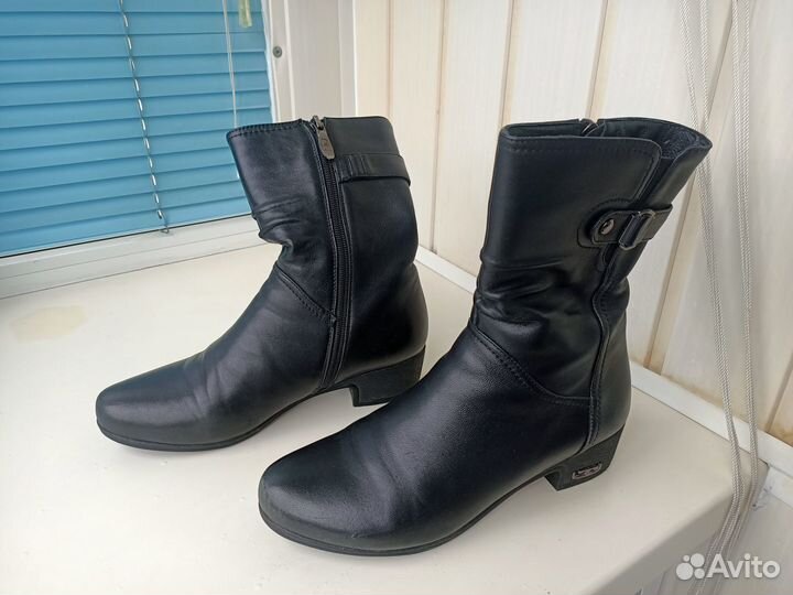 Женские полусапоги кожаные, б/у, 39 размер