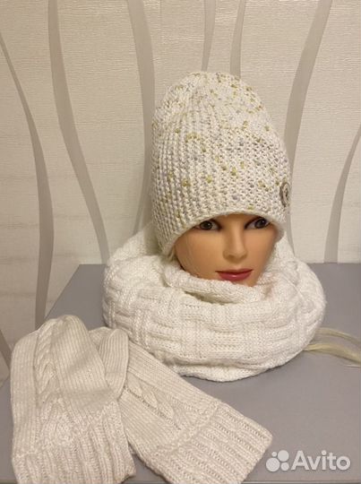 Комплект шапка, снуд, варежки