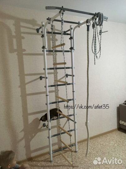 Шведская стенка к стене; турник Кольца канат верёв