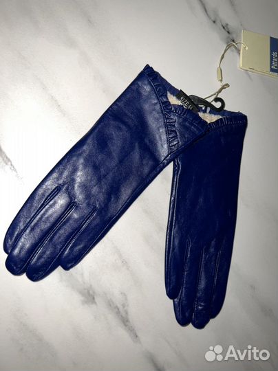 Перчатки женские синие кожа