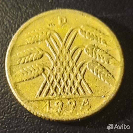Монета germany 10 Reichspfennig 1924 D