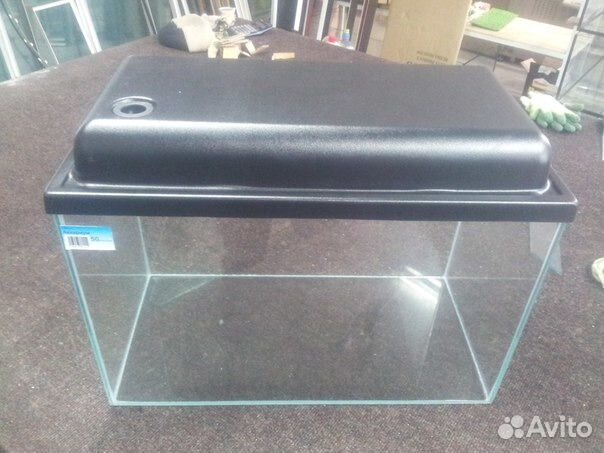 Аквариум с крышкой. Аквариумные рыбки. Растения