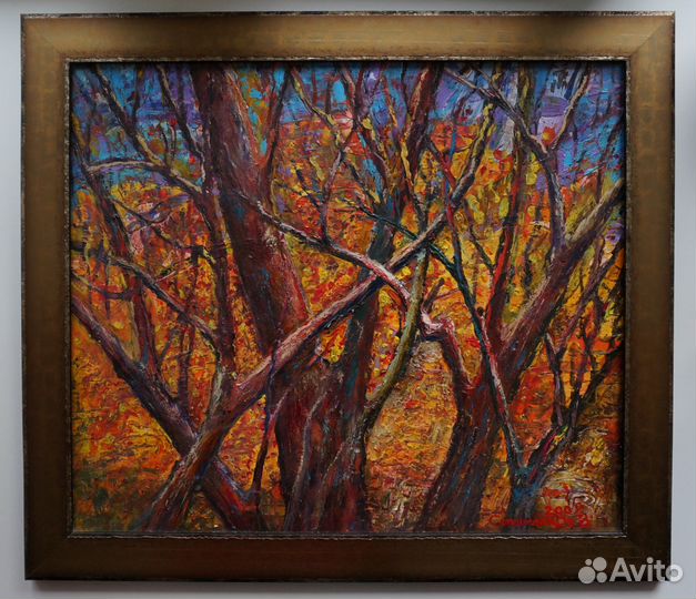 Золотой лес, картина маслом в раме, 53х62